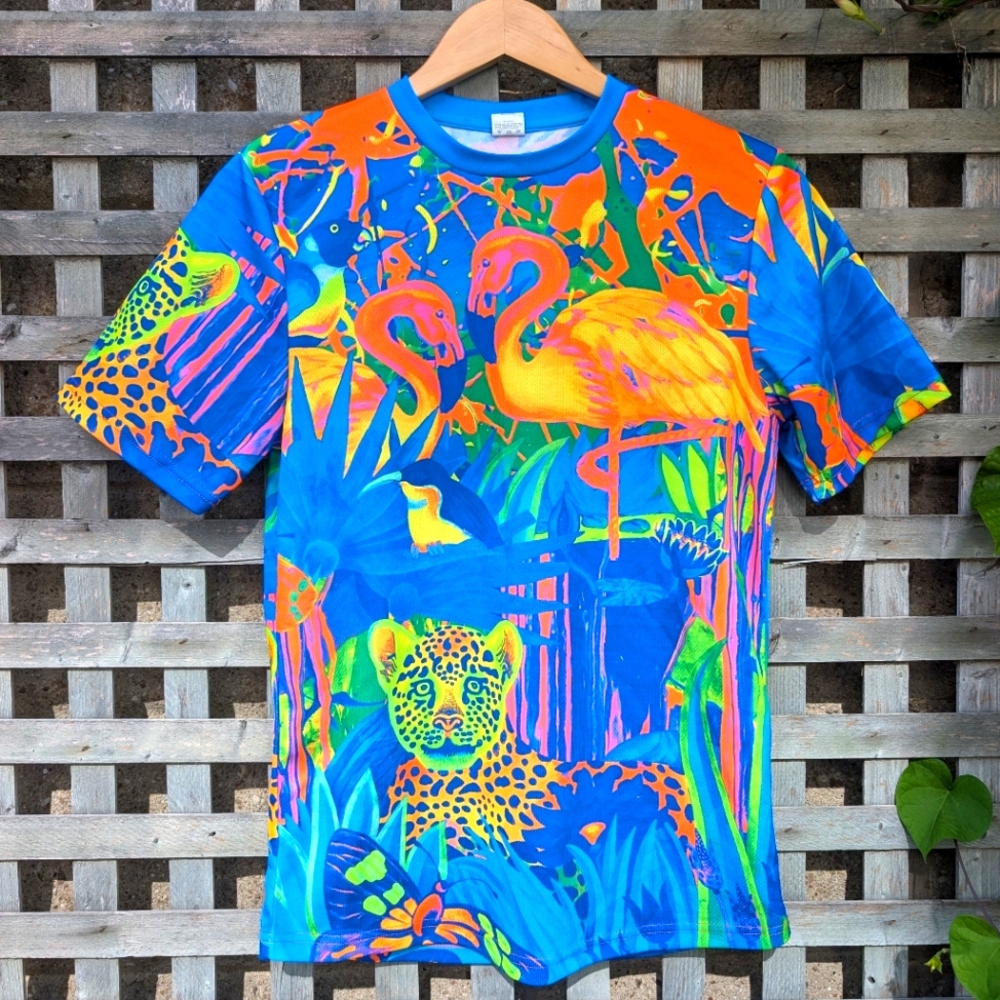 aofmoka Fluorescent Neon Dry Fit Animal Art T-Shirt Men's Small